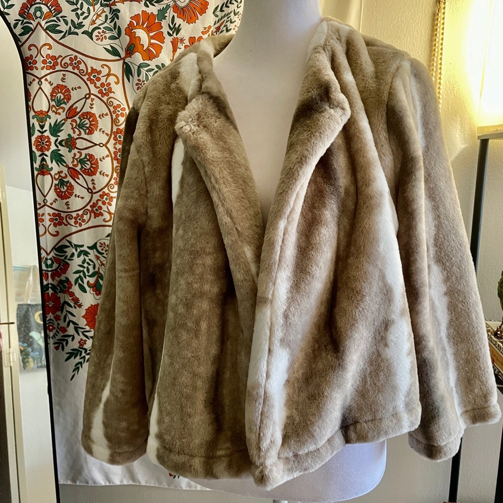 Nina Leonard Cream and Brown Teddy Jacket